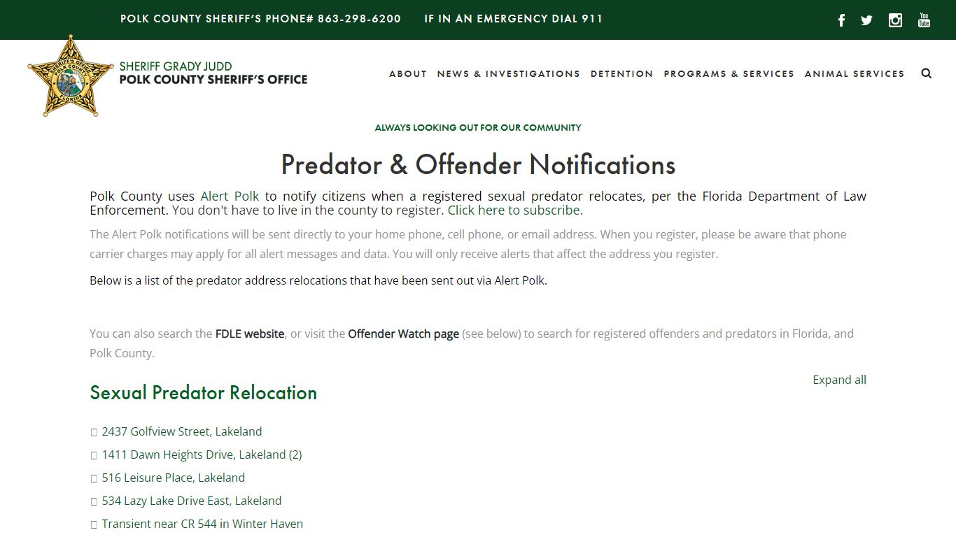 Predator Search | Offender Search | Polk County Sheriff's Office